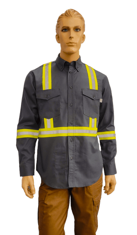 Flame Resistant Reflective Ripstop Button Down Shirt Charcoal