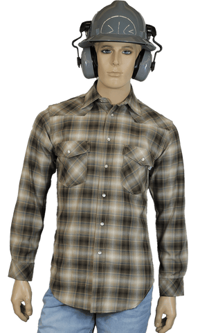 Flame Resistant Western Khaki Plaid Snap Shirt