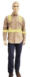 Flame Resistant Reflective Ripstop Button Down Shirt Khaki