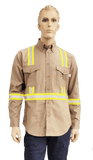 Flame Resistant Reflective Ripstop Button Down Shirt Khaki