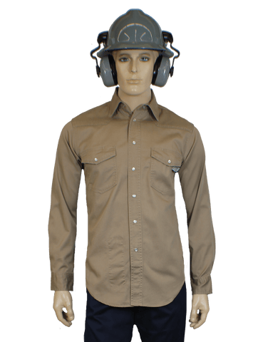 Flame Resistant Western Stonewash Snap Shirt Khaki