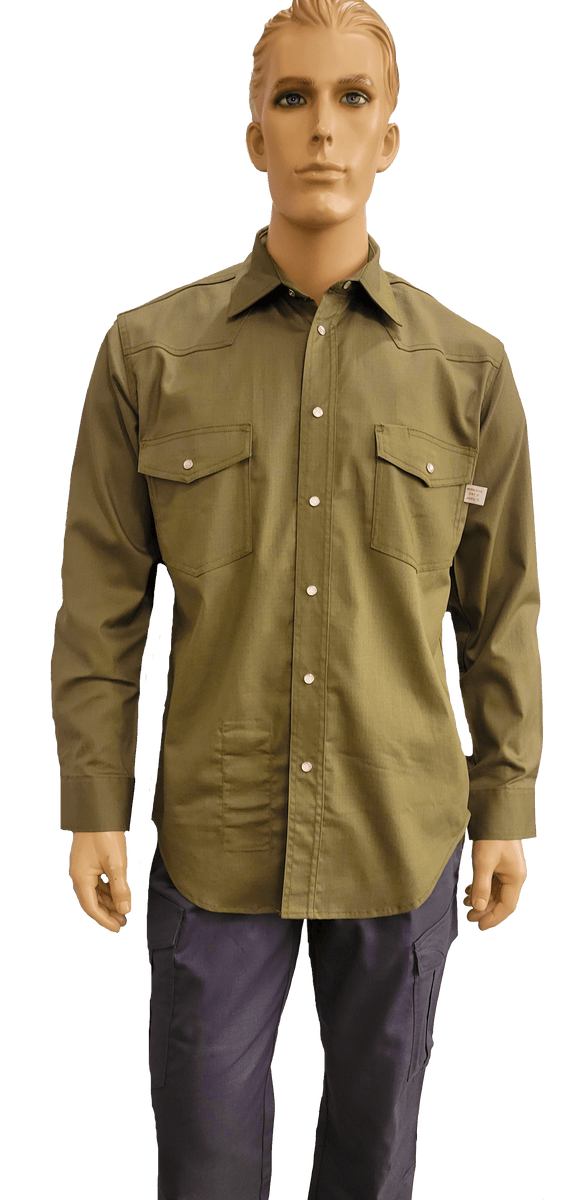 Flame Resistant Ripstop Snap Shirt Moss – Oil and Gas Safety Supply