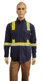 Flame Resistant Reflective Ripstop Button Down Shirt Navy