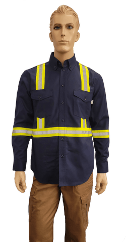 Flame Resistant Reflective Ripstop Button Down Shirt Navy