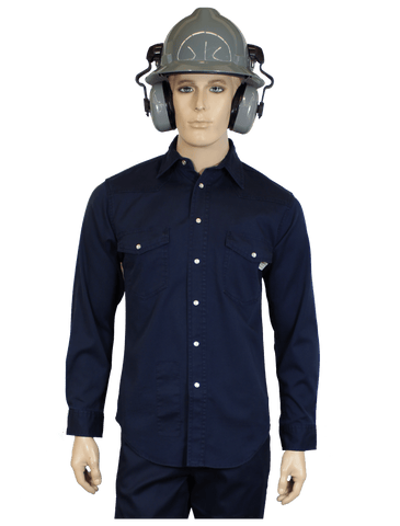 Flame Resistant Western Stonewash Snap Shirt Navy