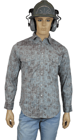 Flame Resistant Western Stonewash Snap Shirt Damask
