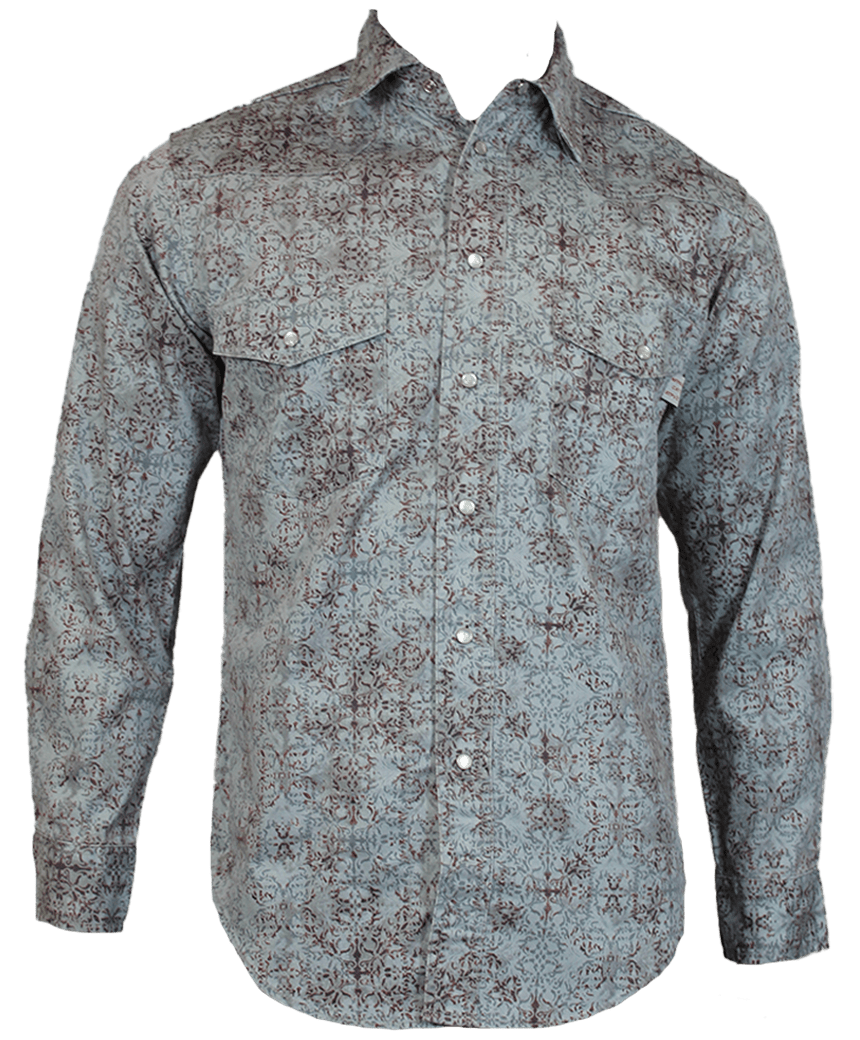 Flame Resistant Western Stonewash Snap Shirt Damask – Oil and Gas