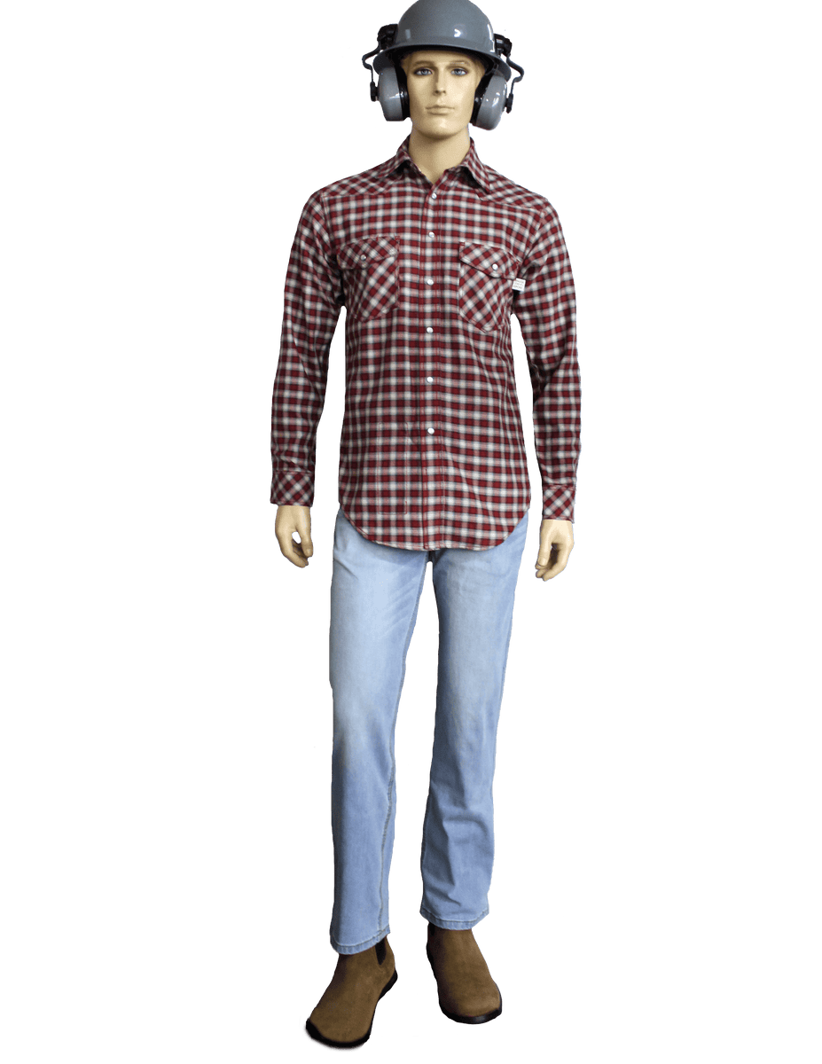Flame Resistant Western Red Plaid Snap Shirt Oil and Gas Safety Supply