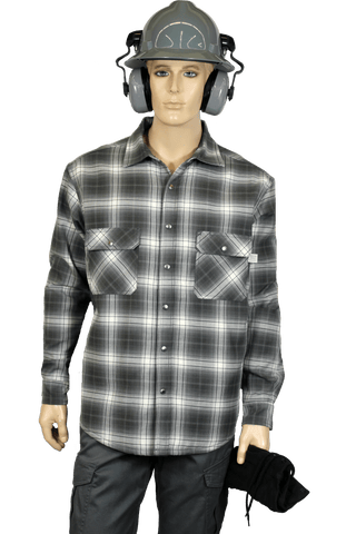 Flame Resistant Charcoal Plaid Snap Shirt Jacket