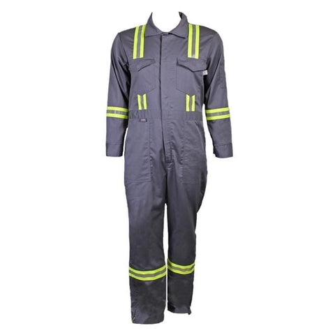 Flame Resistant Reflective Coveralls With Leg Zippers Gray