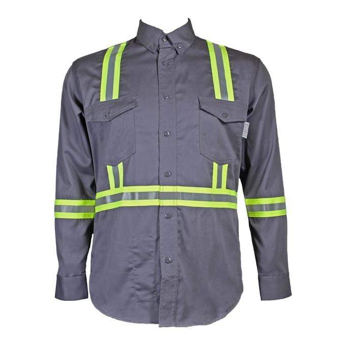 Flame Resistant Reflective Button Shirt Gray – Oil and Gas Safety