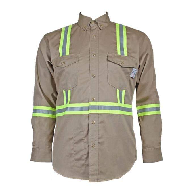 Flame Resistant Reflective Button Shirt Khaki