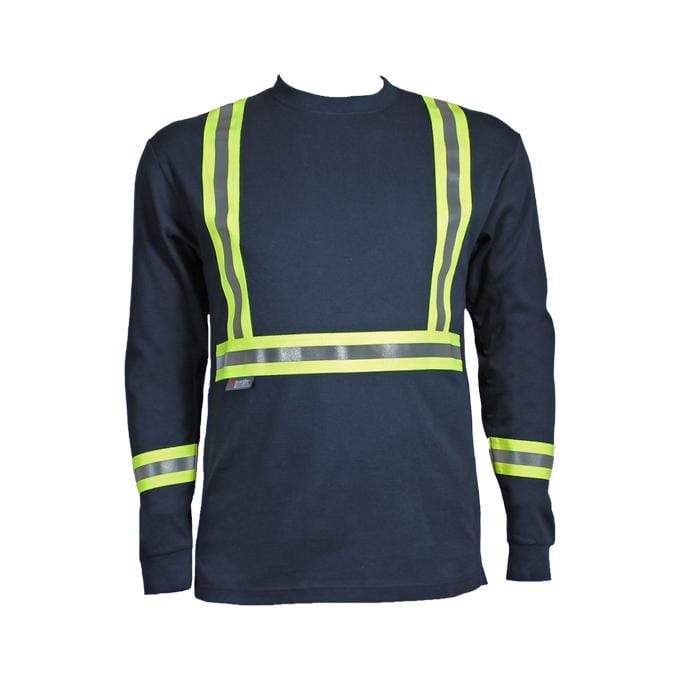 reflective dress shirts Bulwark FR Men's Dress Uniform Shirt with Reflective Trim - Navy