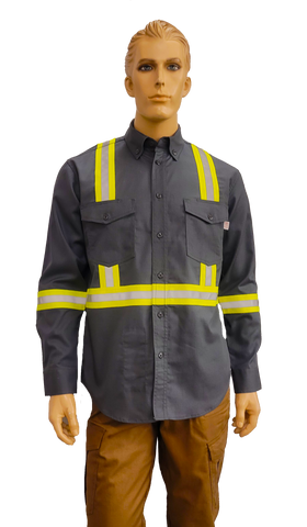 Flame Resistant Reflective Ripstop Button Down Shirt Charcoal