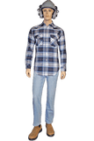 Flame Resistant Western Navy Plaid Snap Shirt