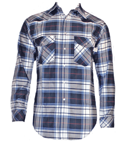 Flame Resistant Western Navy Plaid Snap Shirt