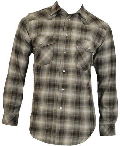 Flame Resistant Western Khaki Plaid Snap Shirt
