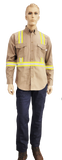 Flame Resistant Reflective Ripstop Button Down Shirt Khaki