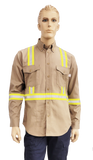 Flame Resistant Reflective Ripstop Button Down Shirt Khaki