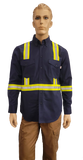 Flame Resistant Reflective Ripstop Button Down Shirt Navy