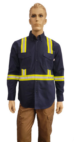 Flame Resistant Reflective Ripstop Button Down Shirt Navy