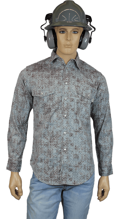 Flame Resistant Western Stonewash Snap Shirt Damask