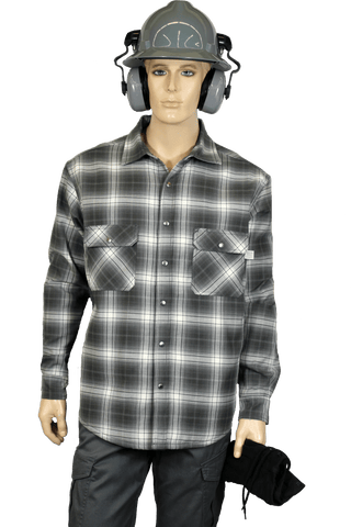 Flame Resistant Charcoal Plaid Snap Shirt Jacket