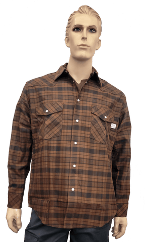 Flame Resistant Western Pecan Plaid Snap Shirt