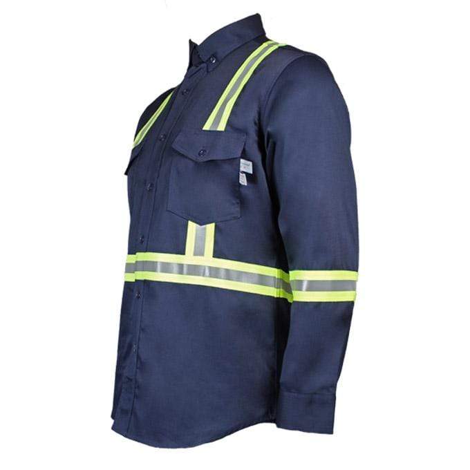 Flame Resistant Reflective Button Shirt Navy – Oil and Gas Safety Supply